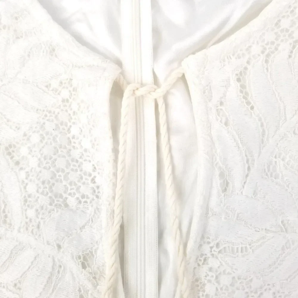 LOVERS + FRIENDS White Lace Tassel Tie Long Sleeve Boho Mini Dress Minimal 9XS